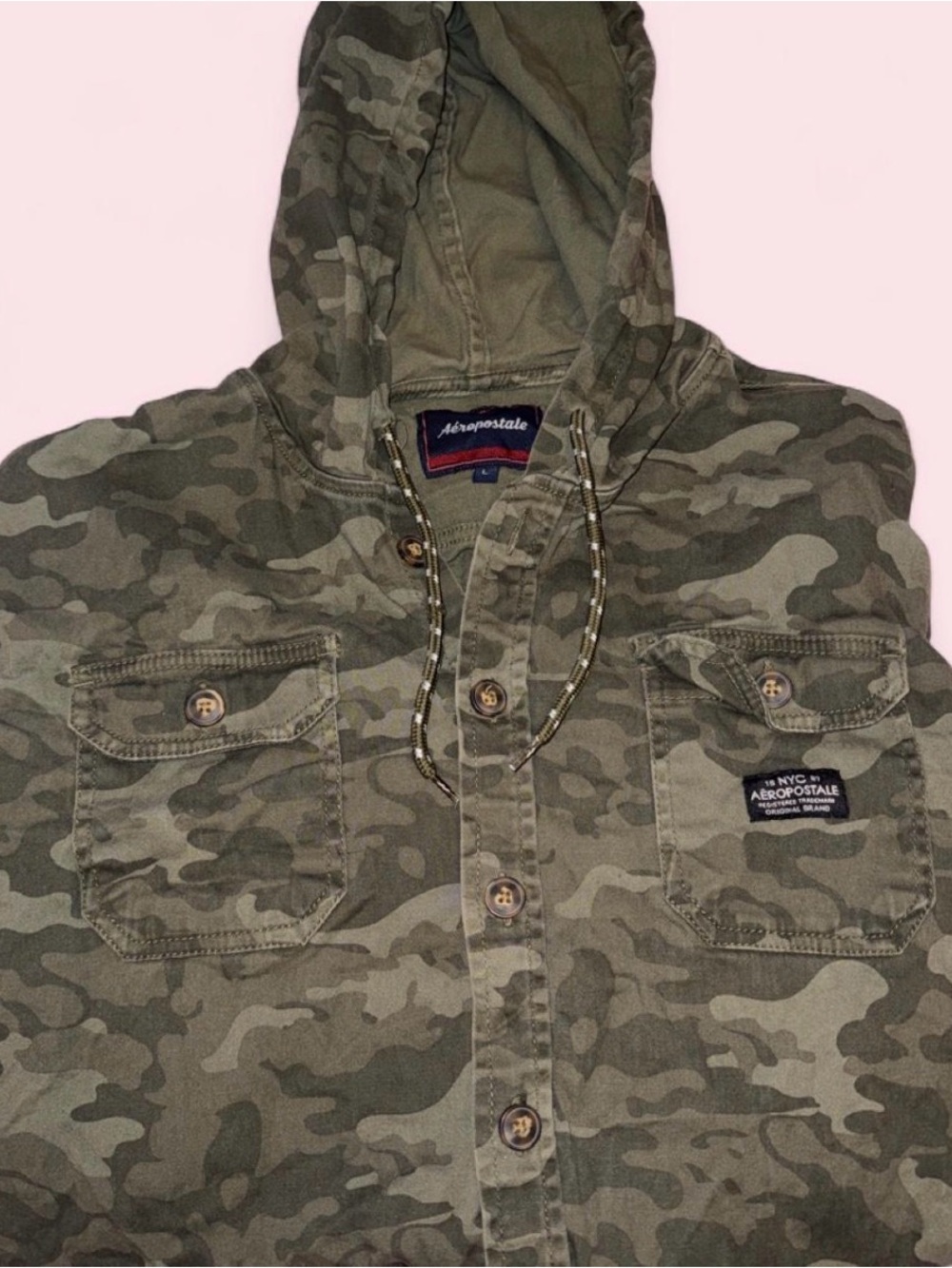 Aeropostale Men’s Camouflage Hooded Field Jacket - Olive/Tan
